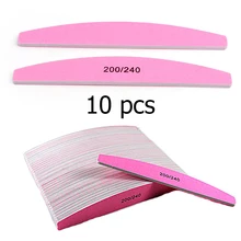 10 Pcs/lot Nail File Buffer 200/240 Grit 2 Side Washable Shaped Nail File Professional Manicure Tool Sandpaper Half Moon Design