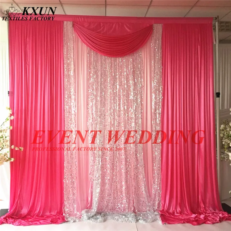Розовый и фуксия шелк льда свадебный фон занавес включает серебряную драпировочная ткань с блестками украшения