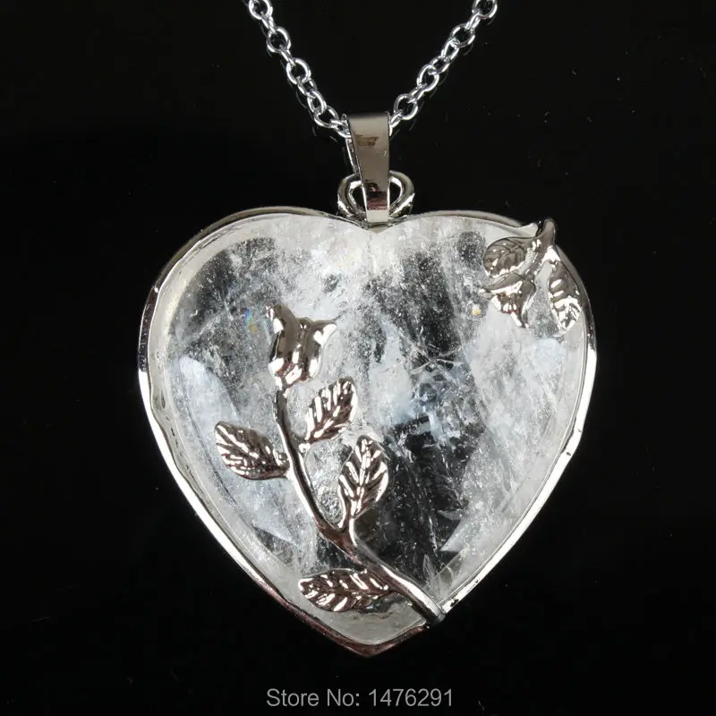 

New Natural Clear Crystal Heart Shaped Inlaid Flower Jewelry Pendants 1PCS Gift for Women