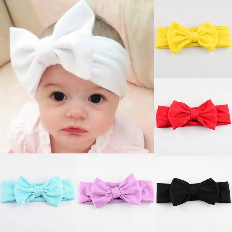 1PC 2017 Girls Solid Cotton Bow Headband Kids Headband Hair Bows Hair