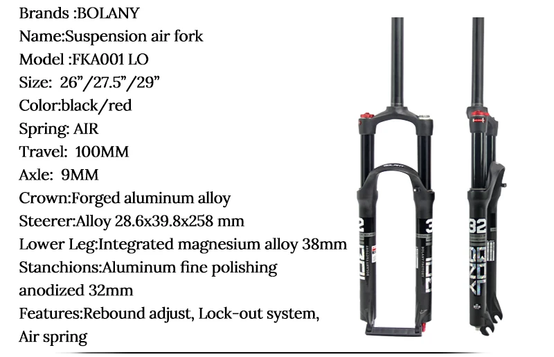 Вилка Bolany из алюминиевого сплава с двойным плечом и двойной воздушной камерой 26/27. 5/29er дюймов MTB Supension 100 мм вилка для велосипедных аксессуаров