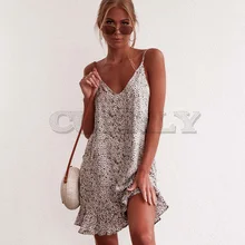 Floral Print Summer Dress Women V Neck Sleeveless CUERLY Strap Mini Dress Ruffle Casual Beach Dress Sundress Ladies Dresses white random floral print v neck sleeveless mini dress