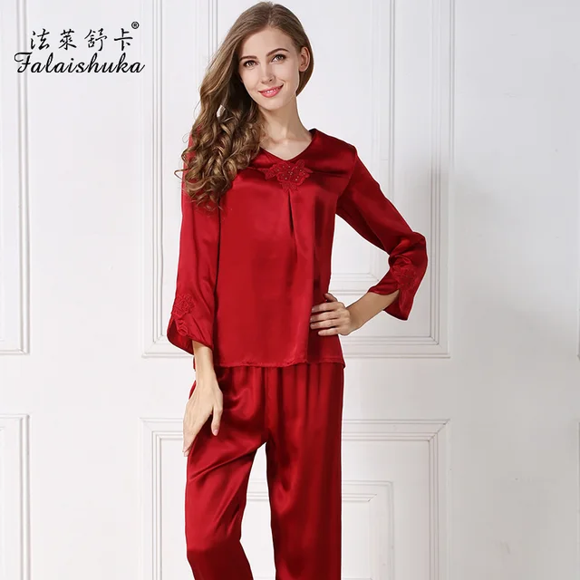 women brand new 100 silk pajama sets long sleeve ankle length pants