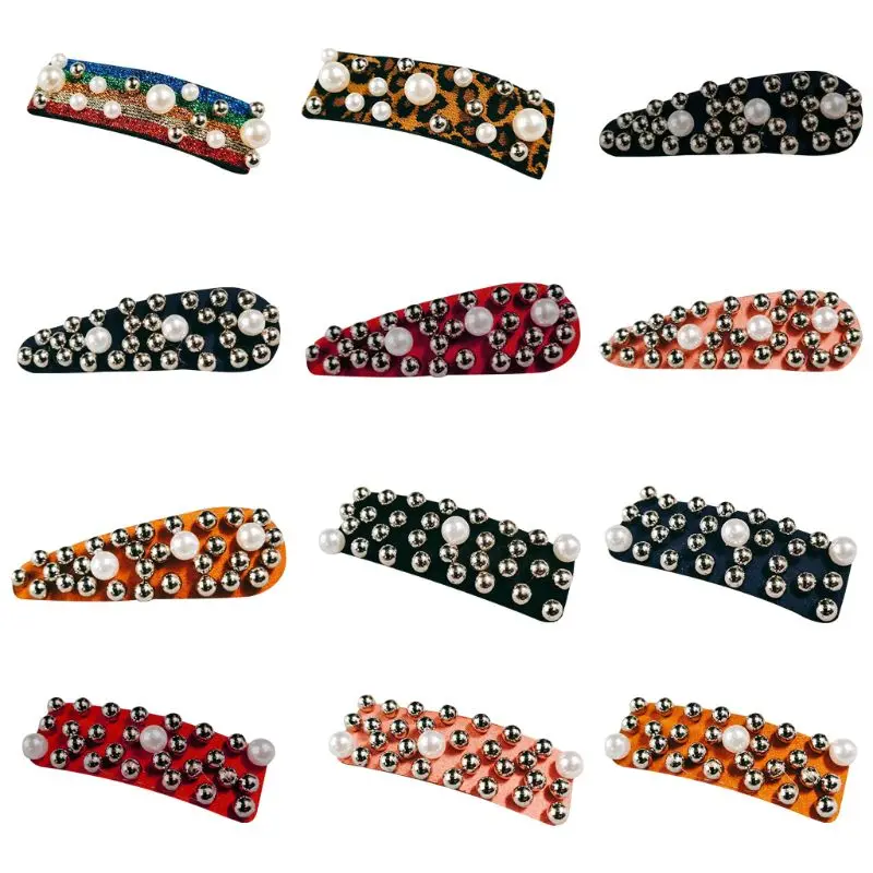 

Korean Rainbow Colored Glitter BB Hair Clips Women Imitation Pearl Rivet Water Drop Rectangle Hairpin Decorative Snap Barrettes