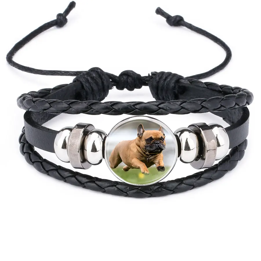 NingXiang Lovely Pet Dog Glass Leather Bracelet Black Handmade Multi