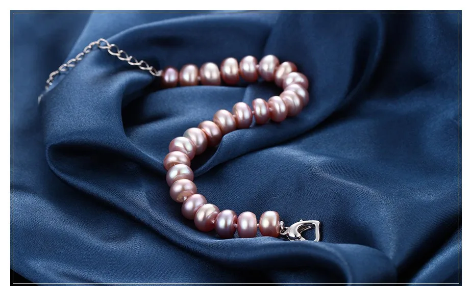 Pink Purple White Natural Freshwater Pearl Chain& Link Bracelets For Women Fashion Jewelry Heart Clasp