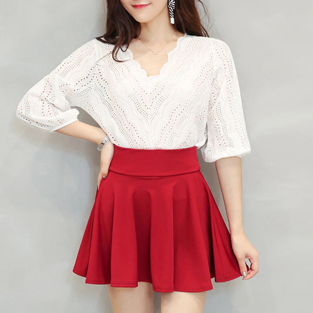 

Plus Size Shorts Skirts Women 2019 New Summer A line School High Waist Pleated Skirt Female Korean Solid Color Elegant Skirt