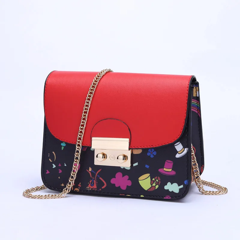 

women PU leather small chain shoulder bag 2018 female new printing fashion chains Satchel Bag bolsos mujer women messenger bags