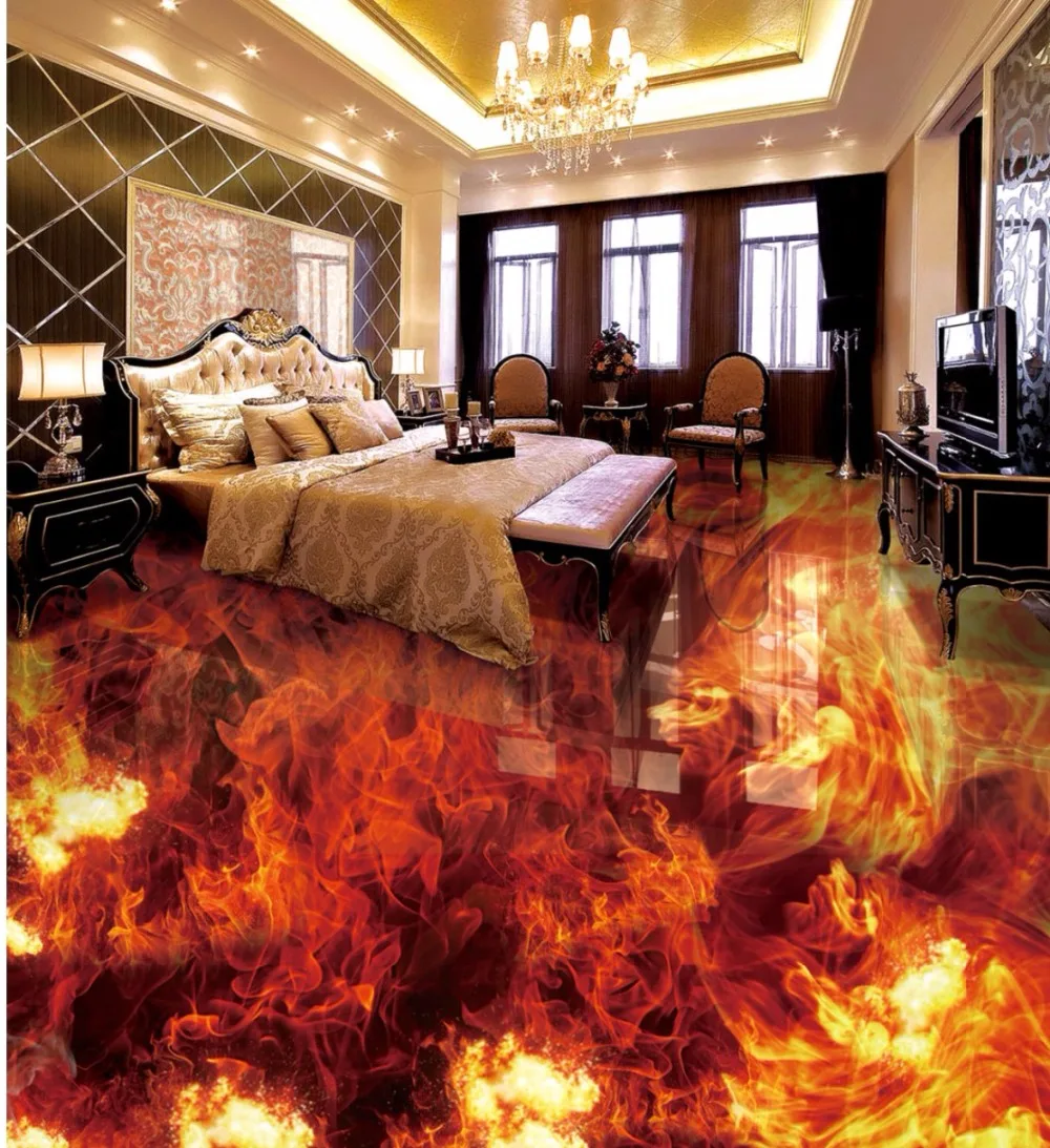 Wellyu Custom Floor Decoration Painting 3d Oboi Fire Burning Three