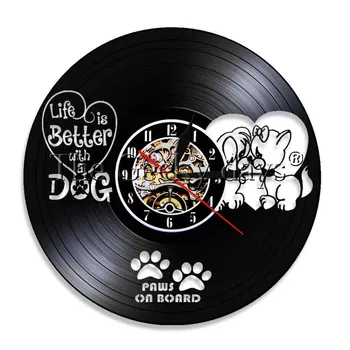 

1Piece Life Is Better With A Dog Silhouette Handmade Birthday Gift Vintage Vinyl Clock Housewarming Gift for Dog Lovers