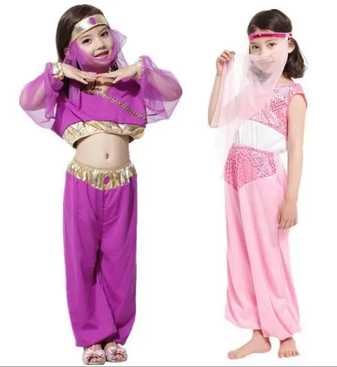 

Children Halloween Aladdin Jasmine Princess Cosplay Costume Girls Arabia Princess Dress Pink Purple Costumes Women