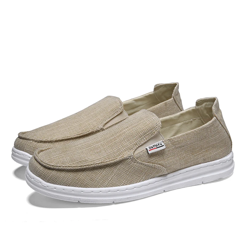 

TOSJC men shoes casual breathable hemp loafer summer sneakers men flat shoes solid color grey fashion loafer slip on