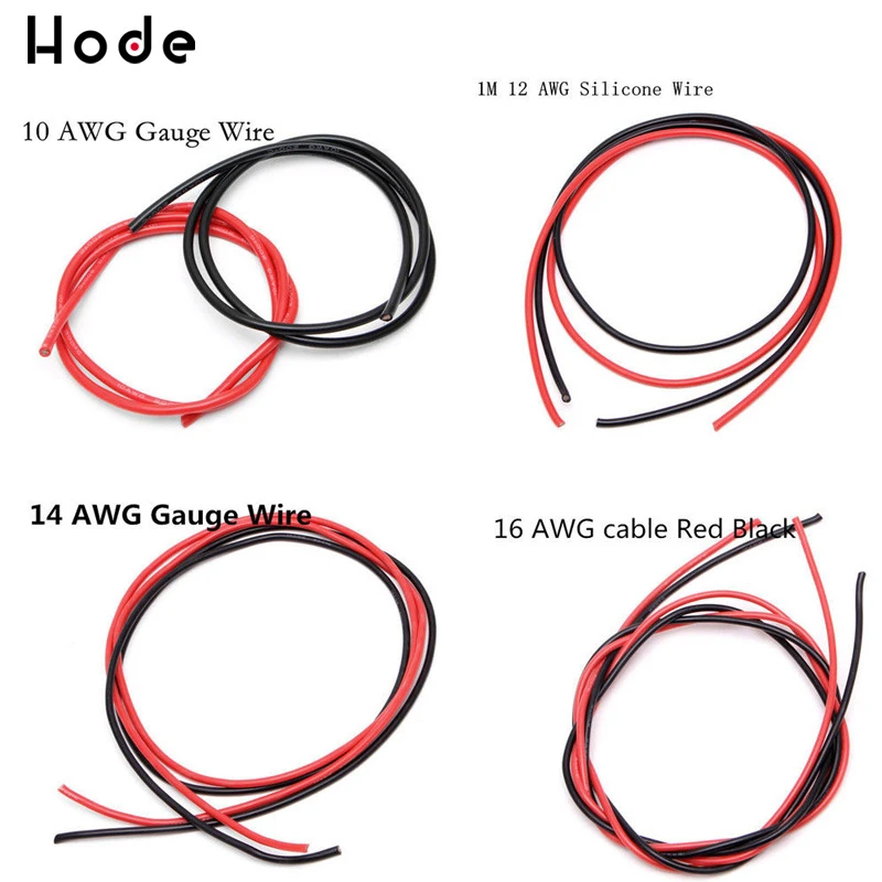 14AWG Gauge Silicone Wire Flexible Stranded Copper Cables 1M for RC black red
