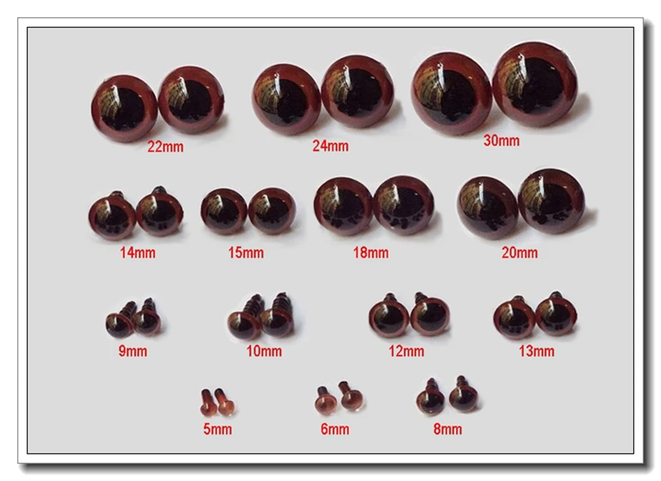Высококачественные коричневые защитные глаза для игрушек, 50 пар, 5 мм-30 мм, глаза животных, Цветные глаза для dll