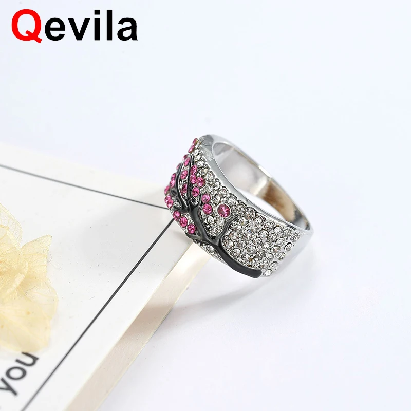

Qevila Fashion Plum flower Stainless Steel Rings for Women Men Natural Stone engagement bride wedding Ring jewelry anillos Mujer