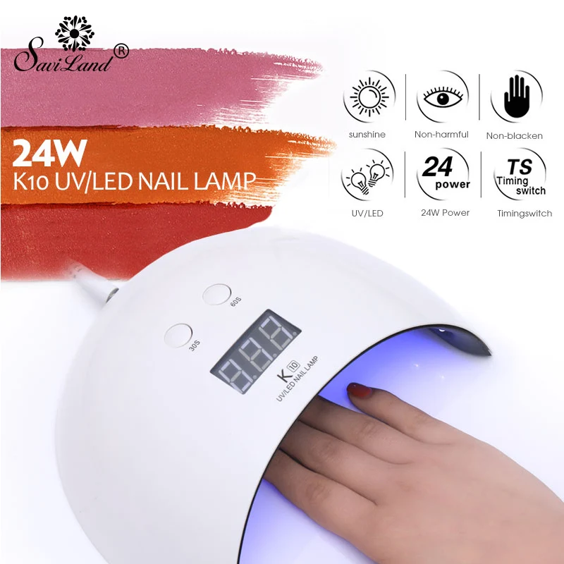 

Saviland Nail Phototherapy Machine LED Dryer Light 24W LED UV Lamp Use with UV Gel Nail Art Varnish Dry Tool Manicure