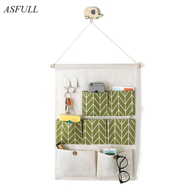 

ASFULL 7 Pockets Waterproof Linen Door Wall Hanging Bag Keys Sundries Storage Bag for Bathroom Organizer free shipping