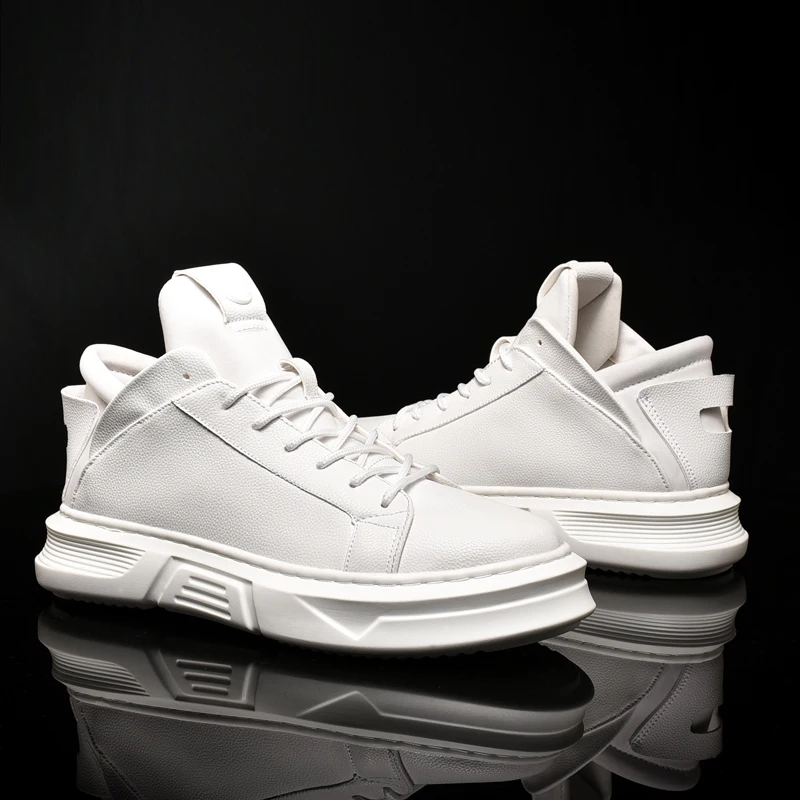 

New Fashion High Top Casual Shoes for Men Pu Leather Lace Up White Black Color Mens Sneakers Shoes 4#23D50