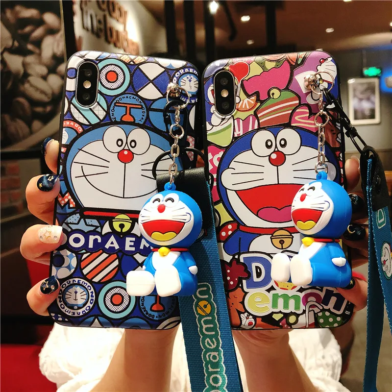 

Doraemon Patterned Case For iPhone 6 6s 7 8 Plus 5S SE Cover Soft Silicone Protect Cover For iPhone X XS MAX XR Capa with Strap