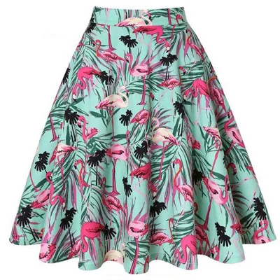 Летняя женская юбка с принтом в горошек, цветная, высокая талия, большие качели, короткая, хлопок, повседневная женская одежда, 40s 50 s, ретро юбки - Цвет: 7