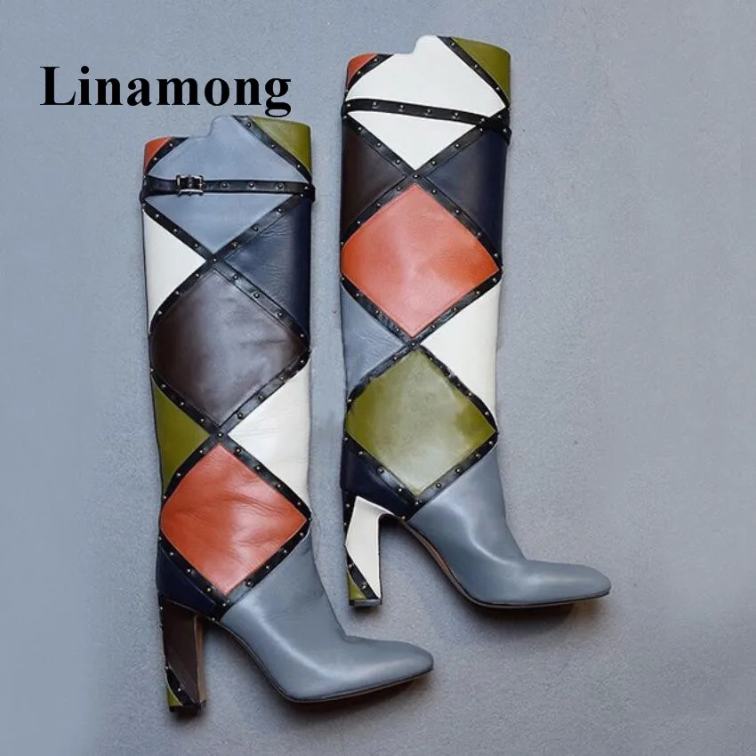 plaid high heel boots