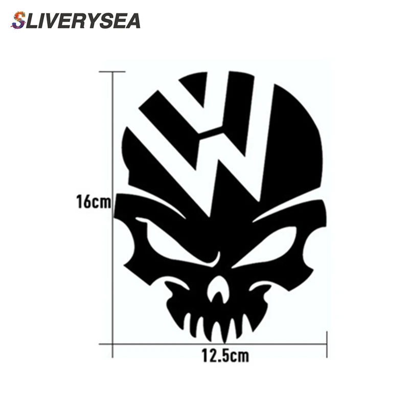 

SLIVERYSEA 16*12.5CM Evil Skull Scary Face Car Stickers Funny Motorcycle Vinyl Decals For Volkswagen Black / Sliver #B1323
