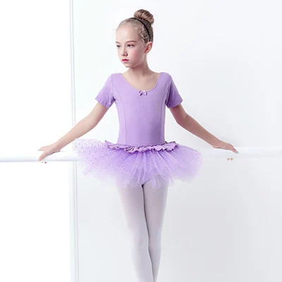 Малыш девочки балетные костюмы платье для танцев розовый Принцесса Балетная пачка сценическое представление обучение танцевальная одежда для детей - Цвет: short sleeve