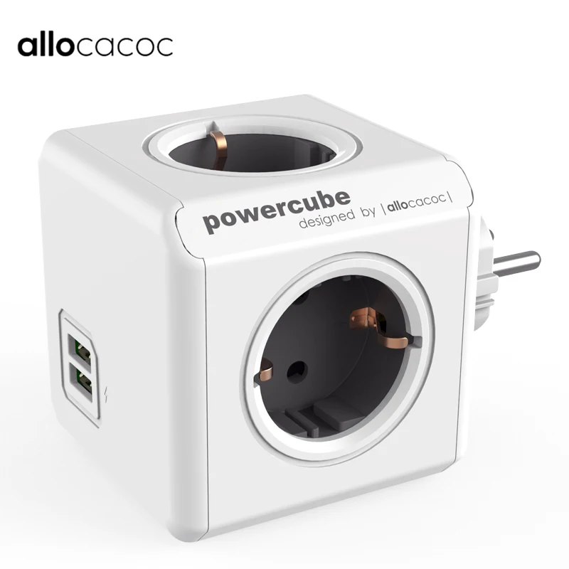 Блок питания Allocacoc Сетевой удлинитель серого цвета с 4 розетками двумя USB