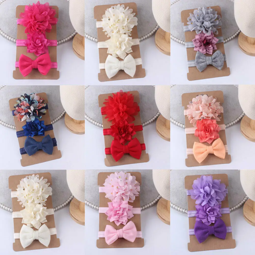 

3Pcs/set Baby Girls Boys Headbands Toddler Hair Band Lovely Newborn Bow Headwear