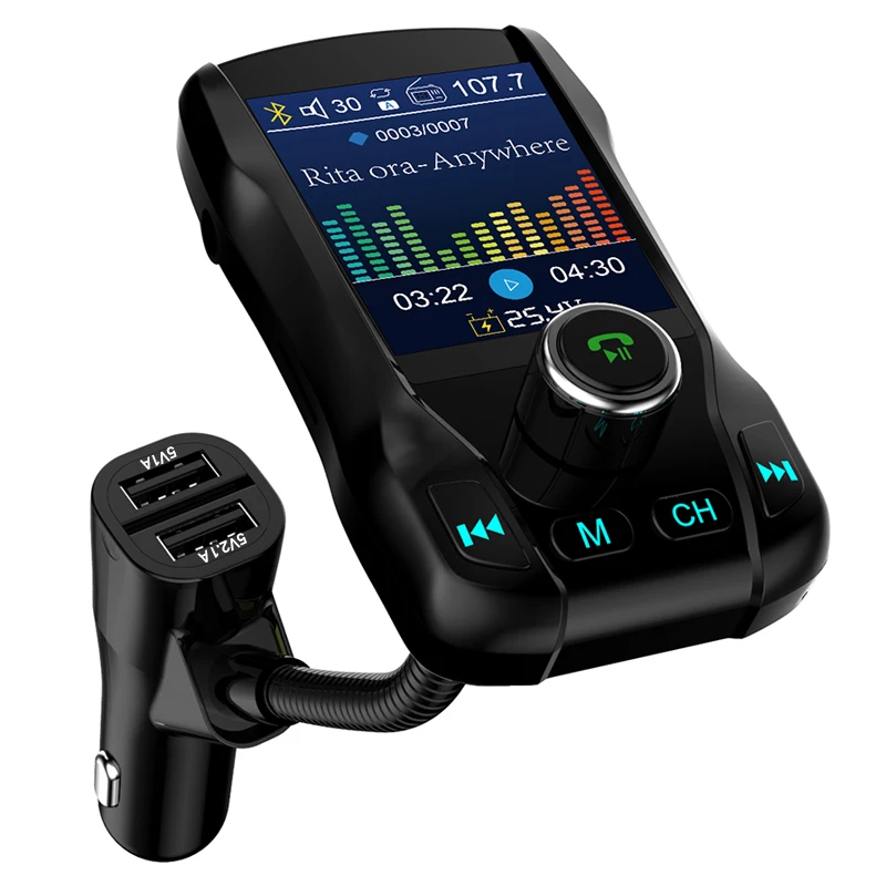 

CDEN color large screen 1.8 inch car mp3 music U disk player Bluetooth receiver fm transmitter aux audio output car charger