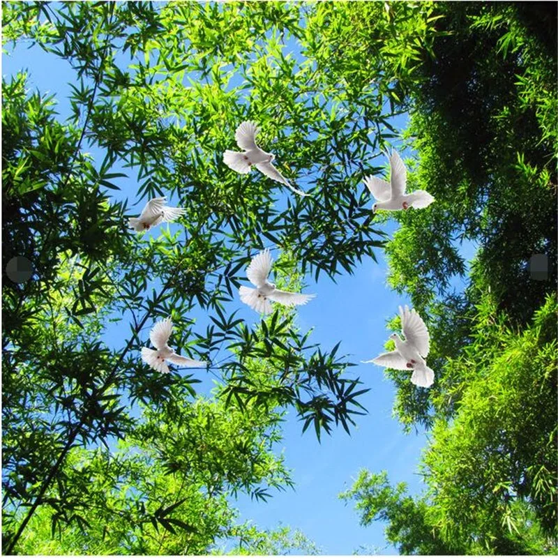 Custom-Ceiling-Wallpaper-Blue-sky-and-green-trees-pigeons-Murals-Living-Room-Bedroom-Ceiling-Background-Wall (2)