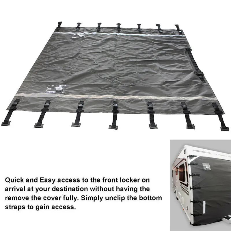 Caravan Front Protector Covers Oxford Waterproof Universal Caravan Cover with Upgraded Fasteners Led Guards Lights for Preventing Stone Chip Dirt Bug Light Reflection
