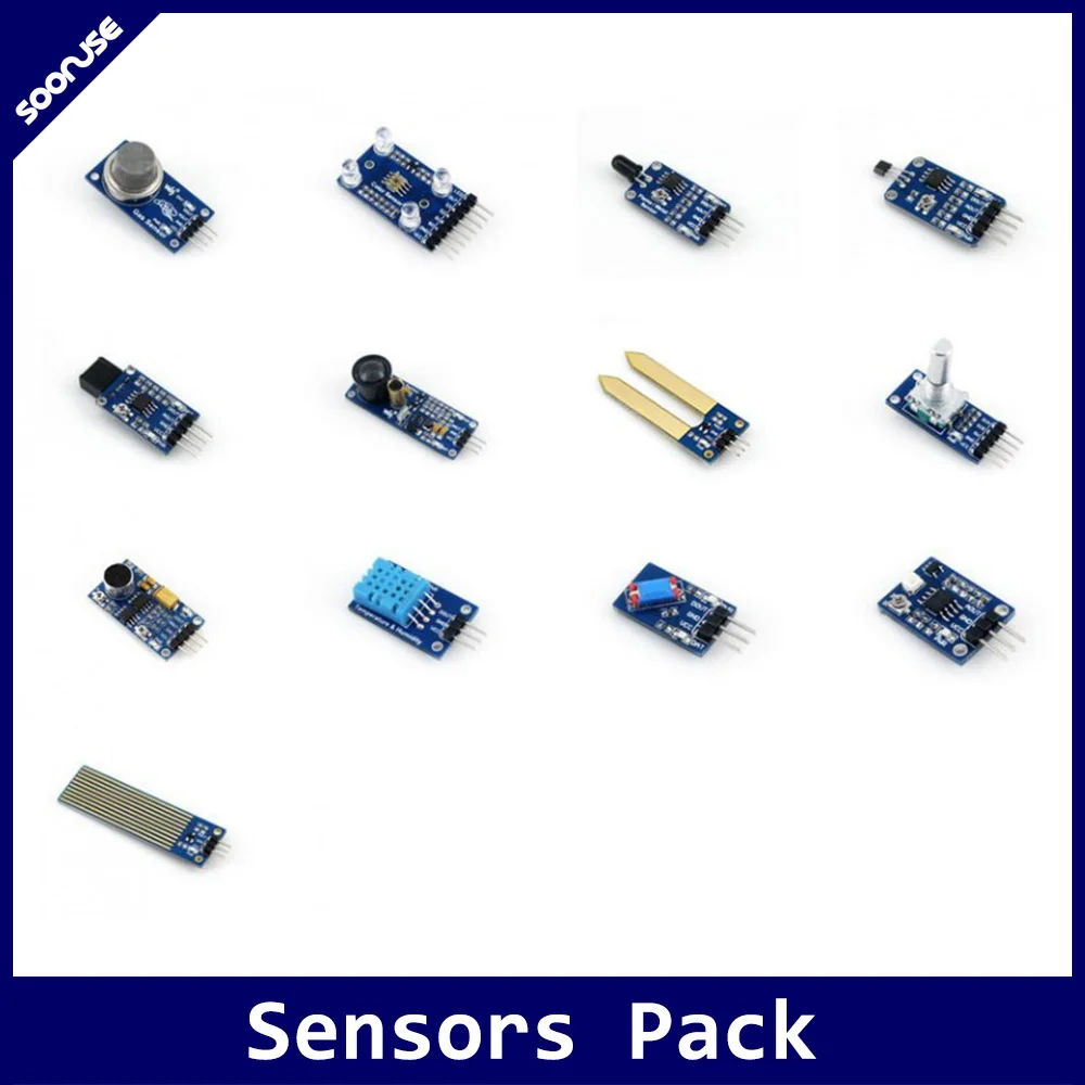 

Waveshare Sensors Pack Gas Color Flame Metal Hall IR Laser Soil Moisture Rotation Sound Temperature Tilt UV Sensor