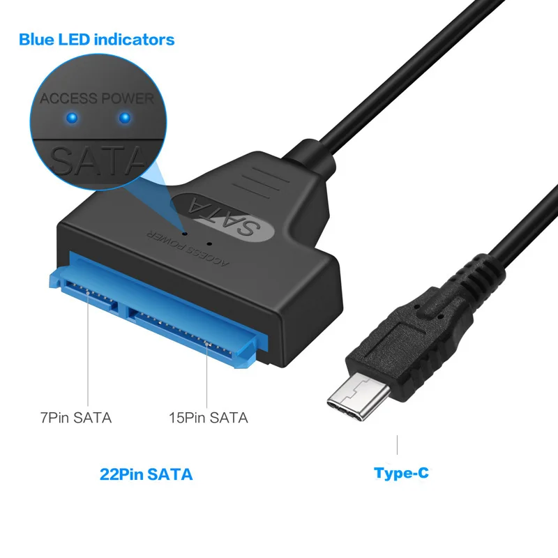 10Gbps Type C USB 3.1 to SATA III HDD SSD Adapter Cable For 2.5 Inch SATA Drive Support USAP 20cm Length