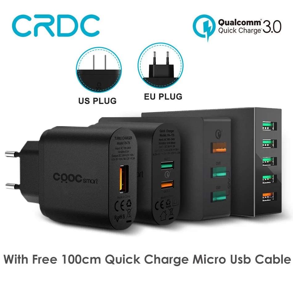 CRDC Quick Charge 3 0 портативное USB зарядное устройство смартфон быстрое настенное для