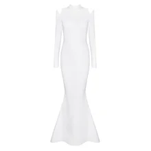 Free Shipping New Arrivals for XMAS Women Winter White Long Sleeve Mermaid Full Length Bandage Maxi Dress