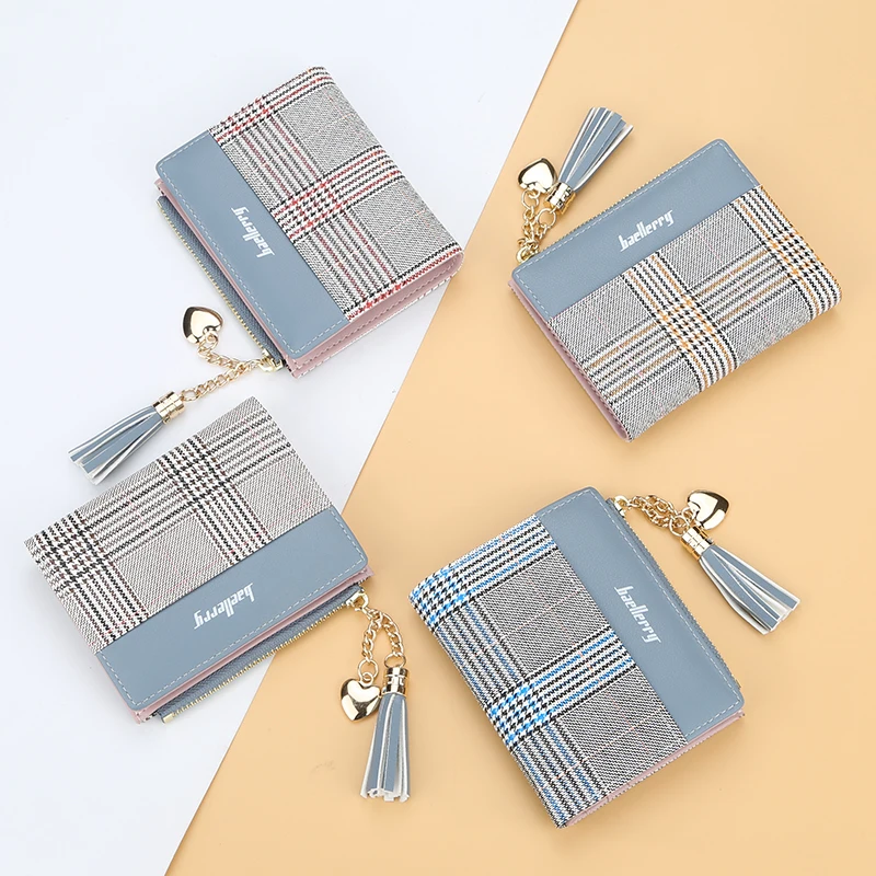 

New Arrivals Fashion Ladies Short Wallet Stripes Three Fold Cross Section