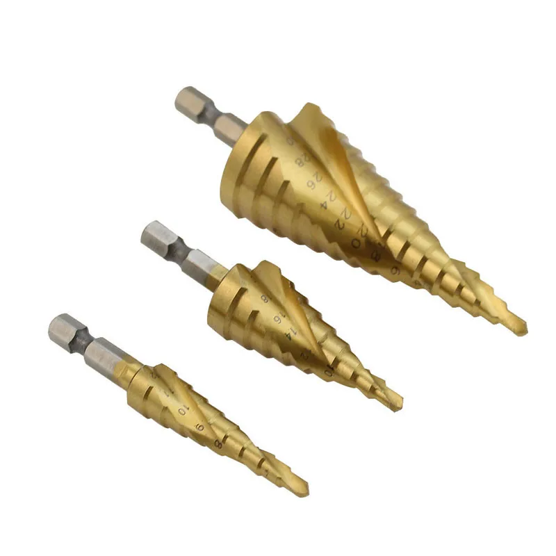 3pcs 4 12/20/32mm HSS Spiral Center Step Cone Drill Bit Solid Carbide ...