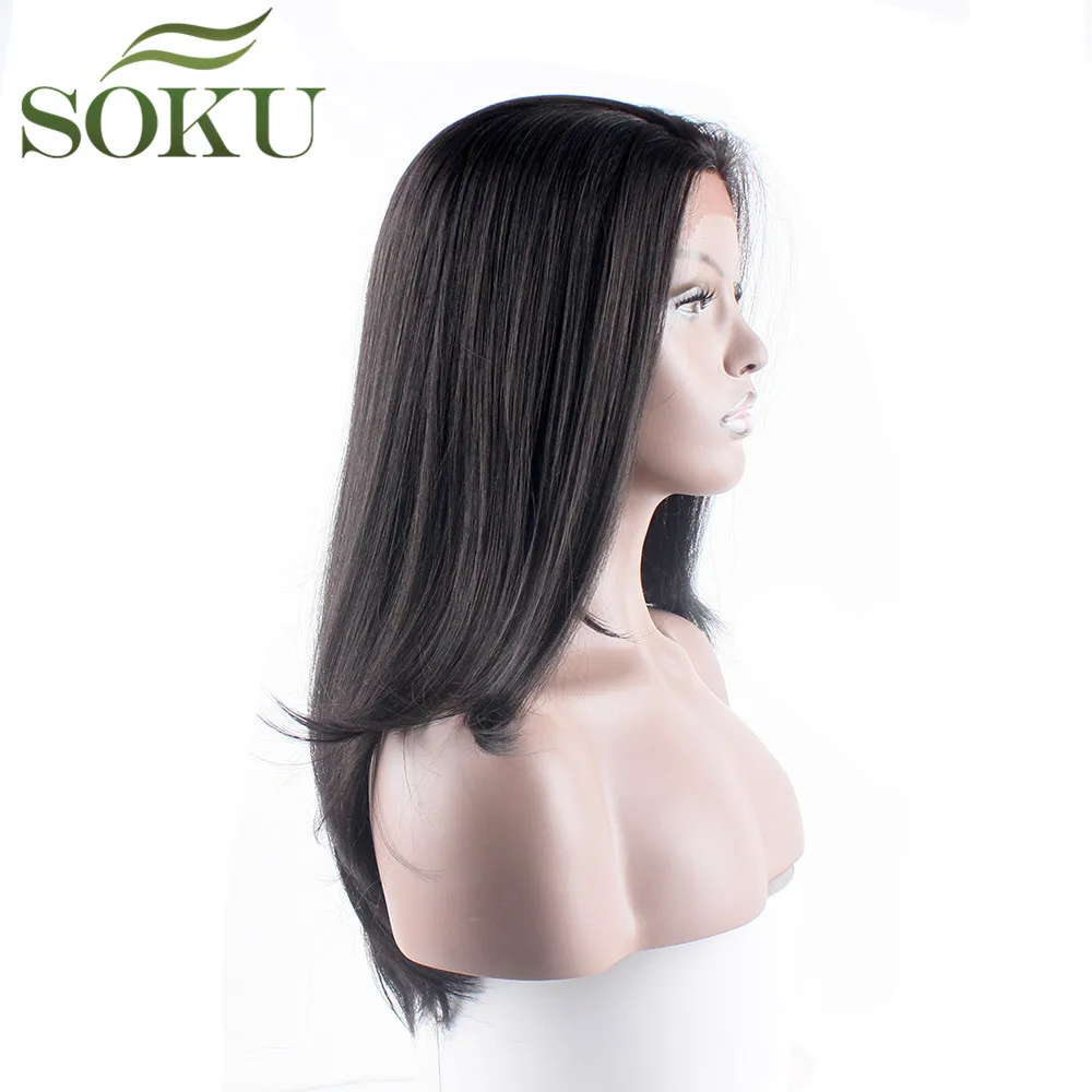 Straight Synthetic Lace Front Wigs With Baby Hair Natural Black Heat Resistant Glueless Free Part Lace Wigs For Black Women SOKU
