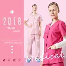 Новая летняя ветеринарная больница салон красоты женщина доктор короткий рукав хирургическая форма изоляции скраб набор, Медсестры Медицинский костюм набор, FR4