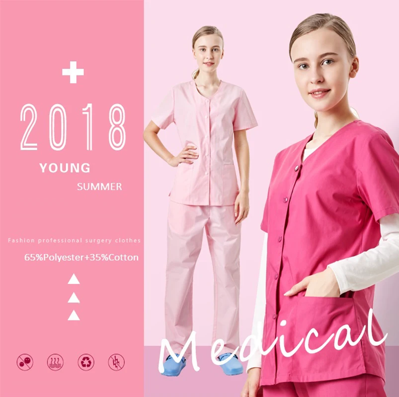 

New Summer Pet Hospital Beauty Salon Woman Doctor Short Sleeve Surgical Uniform Isolation Scrub Set,Nurse Medical Suit Set,FR4