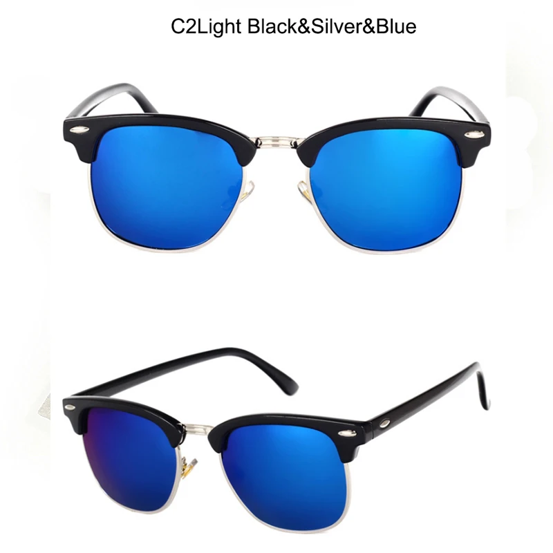 LeonLion, поляризационные Винтажные Солнцезащитные очки без оправы, фирменный дизайн, женские/мужские классические солнцезащитные очки Oculos De Sol Gafas, Ретро стиль - Цвет линз: black silver blue