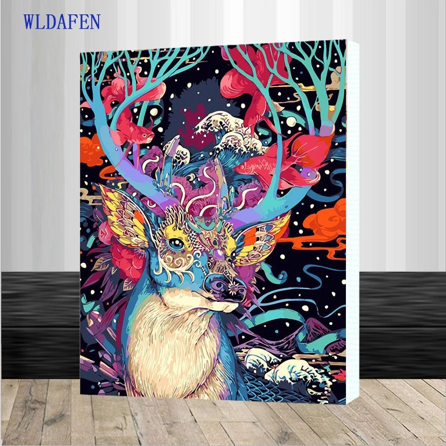 Framed Christmas Deer Animals DIY Painting By Numbers Kits Handpainted