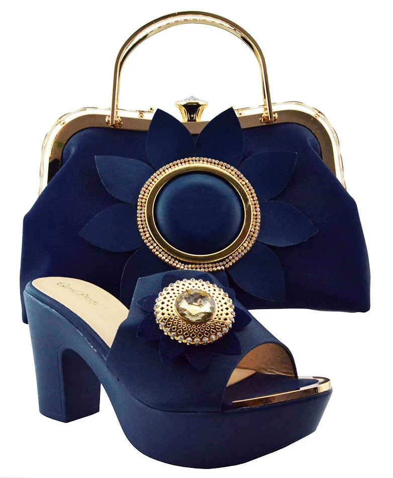 

Fashion Latest African Matching Shoes and Bags Italian In Women Shoe and Bag Set for Party In Women Dark blue Nigerian Shoes