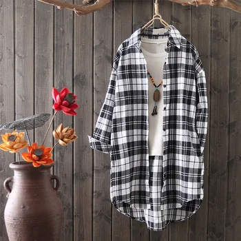 

2018 spring summer women long plaid shirts new long sleeved cotton loose casual blouse female fashion clothes tops
