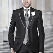 5 штук(пиджак+ брюки+ галстук+ жилет+ платок) остроконечные нагрудные Черный Костюм Homme Для мужчин костюмы Мода смокинги Terno Slim Fit Blazer Для мужчин