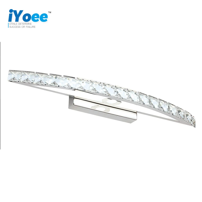 IYoee الحمام الكريستال أدى ضوء 85-265 V 15 W الفولاذ وحدة إضاءة LED جداريّة الشمعدان مصباح الغرور أنحاء مرآة غرفة نوم مرحاض ماكياج الإضاءة