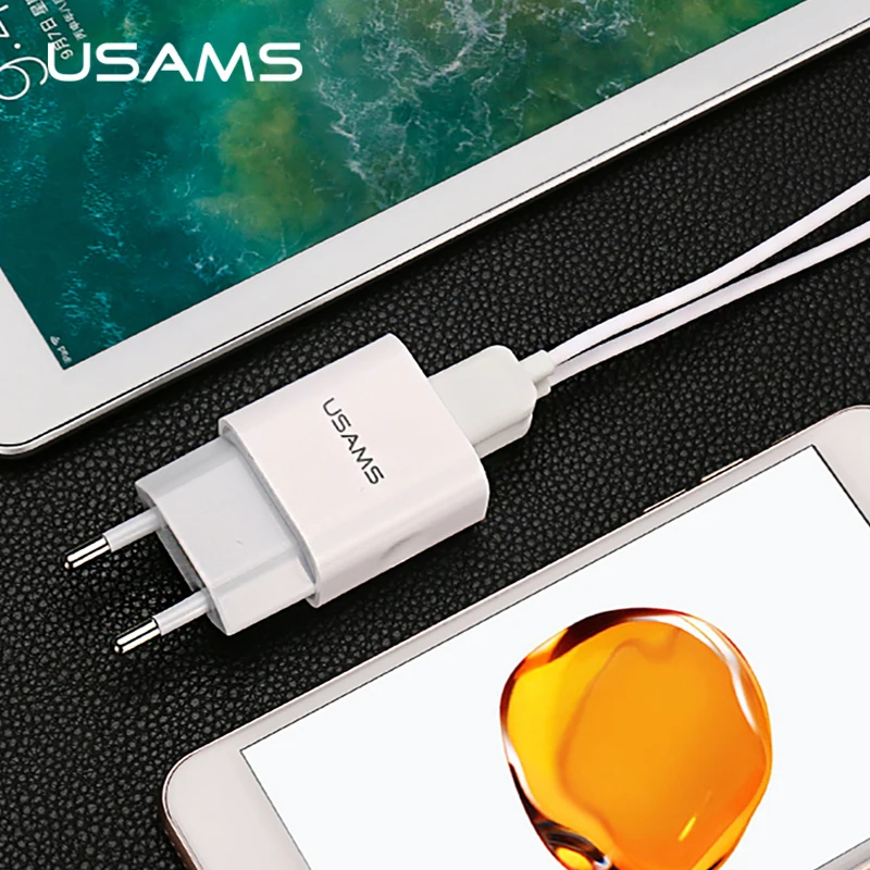 USAMS 2 порта USB зарядное устройство 5V 2.4A полностью стандарт ЕС/Великобритании