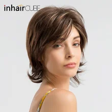 Inhair cube 8 дюймов короткие волосы натуральные челки Многослойные синтетические парики натуральные волосы парики с коричневыми серебристыми черными цветами