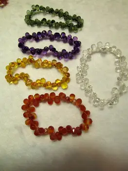 

AAA Quality 6x9mm genuine clear white quartz Amethyst -Citrine-Green- Red crystal drops teardrop briolettes micro faceted bracel